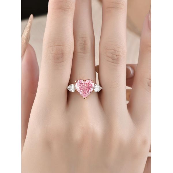 Большой размер Розовый Лабораторный выращенный Алмазный Кольцо Форма сердца 4,19к 18к Белое золото Кольцо