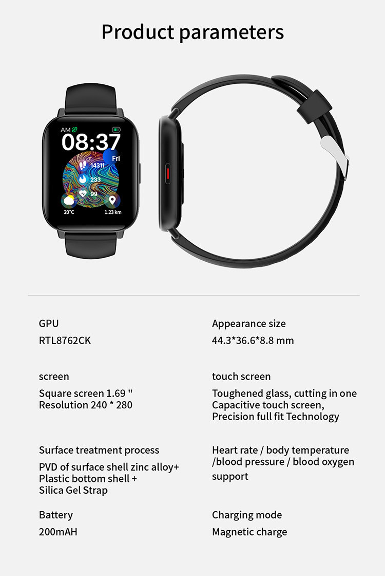 температура кожи дозора IP67 пиксела 1.7inch 240x280 водоустойчивая умная