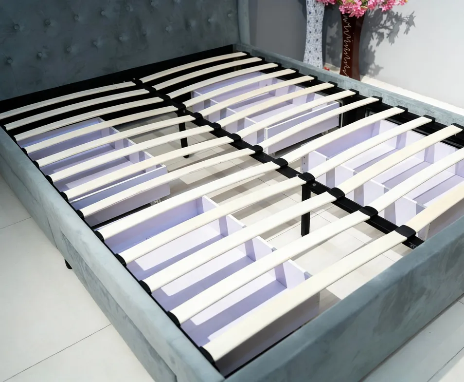 Grey Velvet Upholstered Storage Bed Frame