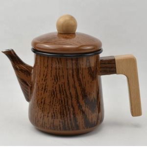 Electric Range 06L Capacity Kitchen Enamel Kettle Tea Pot Wood Handle Wood Lid
