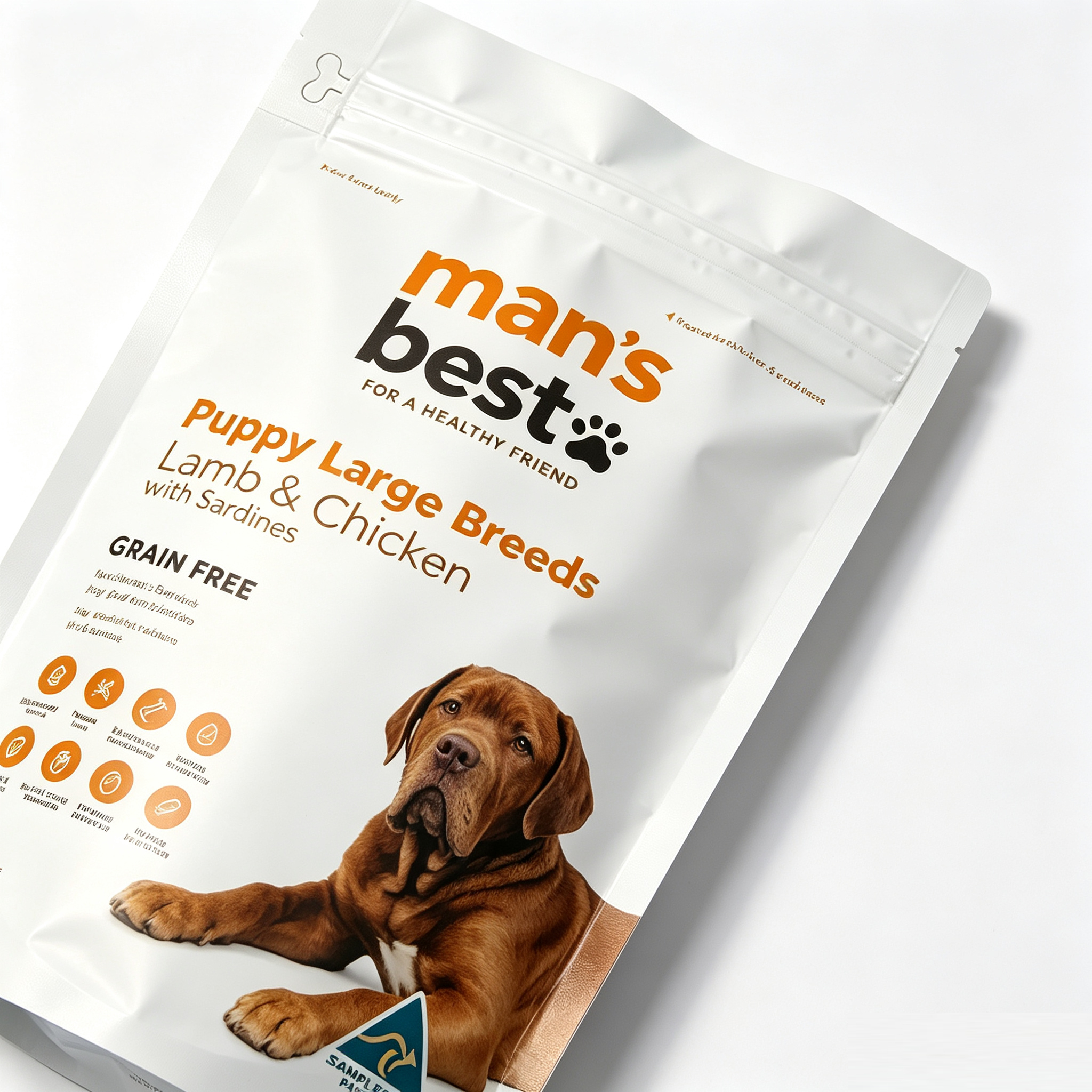Aluminum Foil Stand Up Pouches With Pull Tab Zipper | Custom Printed Doypack Dog Food Packaging Bags For Puppy Large Breed Grain Free Kibble OEM