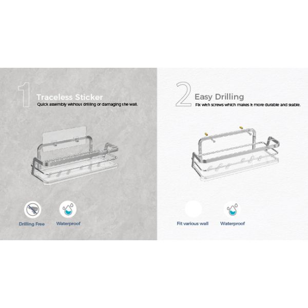 Organizador de banheiro de ferro para uso doméstico, fácil de instalar e sem necessidade de perfuração