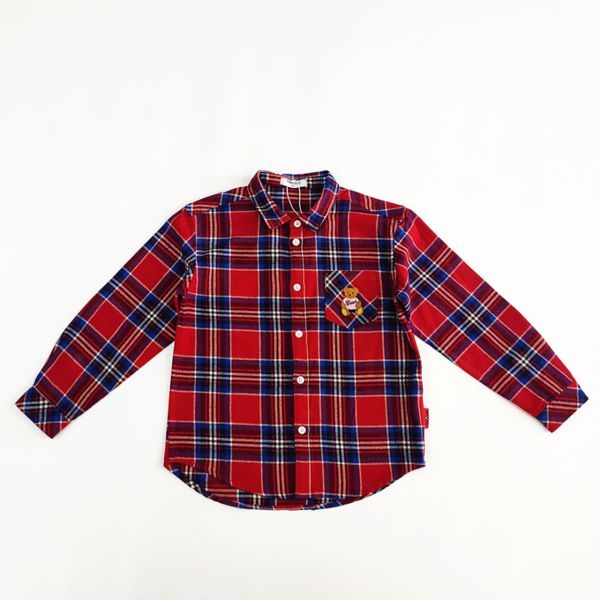 Embroidery Decoration Polo Neck Children Boy Shirt with Funny Pocket Kids Boy Blouse