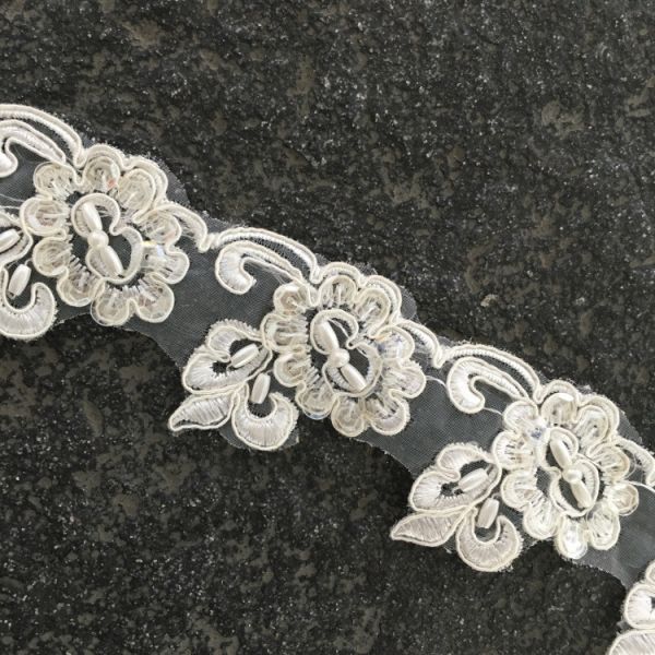 Wedding Dress Lace Border with Cord/ Bridal veils Lace Edge with Bead