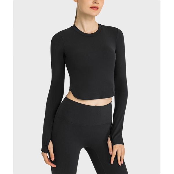 Sexy Split Ladies Yoga Tops Workout Women Long Sleeve Shirts With Removable Pad