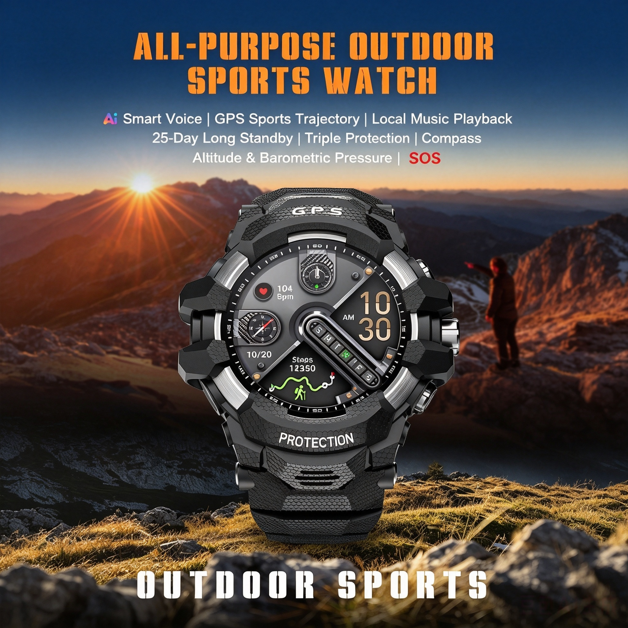 PG999 GPS AMOLED 1.43-inch screen 30m waterproof IOS / Android systems smartwatch