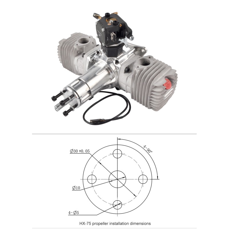 HANGX 75CC RC Plane Gasoline Engine 2 Twin Cylinder For Fixed Wing Airplane