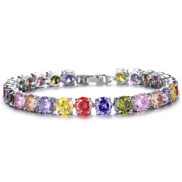 Princess Multicolour Cubic Zironia Tennis Bracelet Charm Women Wedding Jewelry (JKS408MULITI)