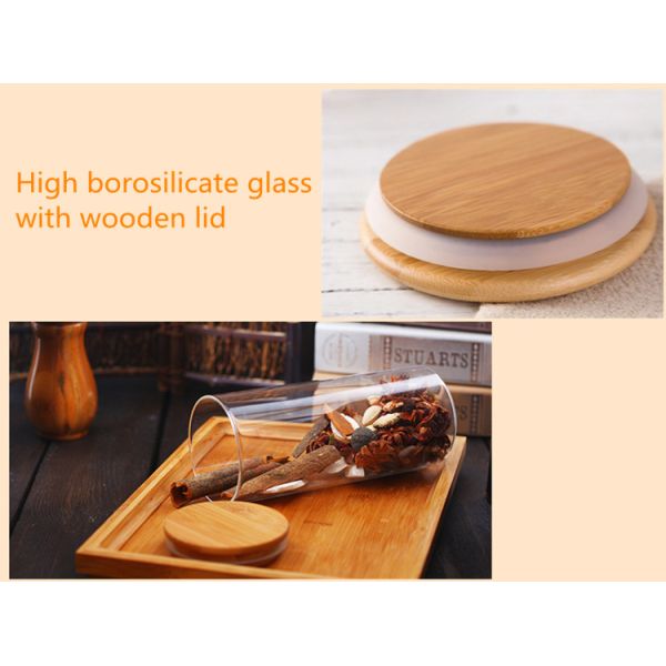 Clear Air Tight Food Storage Borosilicate Jar Glass Kitchen Storage Jars With Bamboo Lid