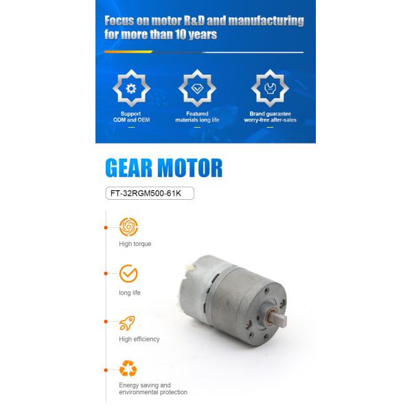 Factory Wholesale Customized FT-32RGM500 12V 24V  32mm Spur Gearbox High Speed Dc Gear Motor
