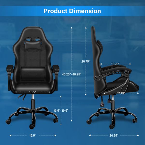 Plastic Seat Fabric Computer Gaming Chair with Footrest and Lumbar Support Ergonomic