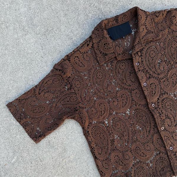 Custom Handwoven Embroidery Logo Boxy Retro Linen Lace Plaid Shirt Crochet Button up Fully Cut and Sew Polo Shirts for Men
