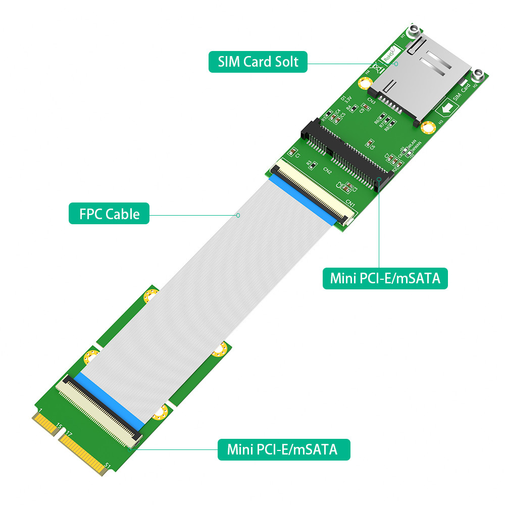 Мини PCI-E 52Pin к MPCIe беспроводной адаптерной карты с 1 SIM слот FPC кабель для тестирования Wi-Fi модуль или 3G 4G LTE WWAN модем