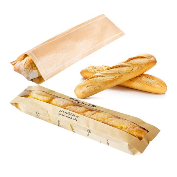 Disposable Coffee Shop Baguette Takeaway Kraft Paper Food Bags With Window