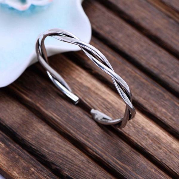Solid Sterling Silver Weave Cuff Bangle Bracelet for Women (XH057215W)