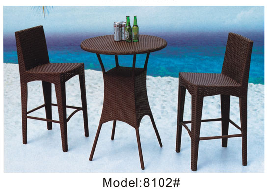 3pcs wicker rattan saloon club round bar  table and 2pcs armless chairs-8102