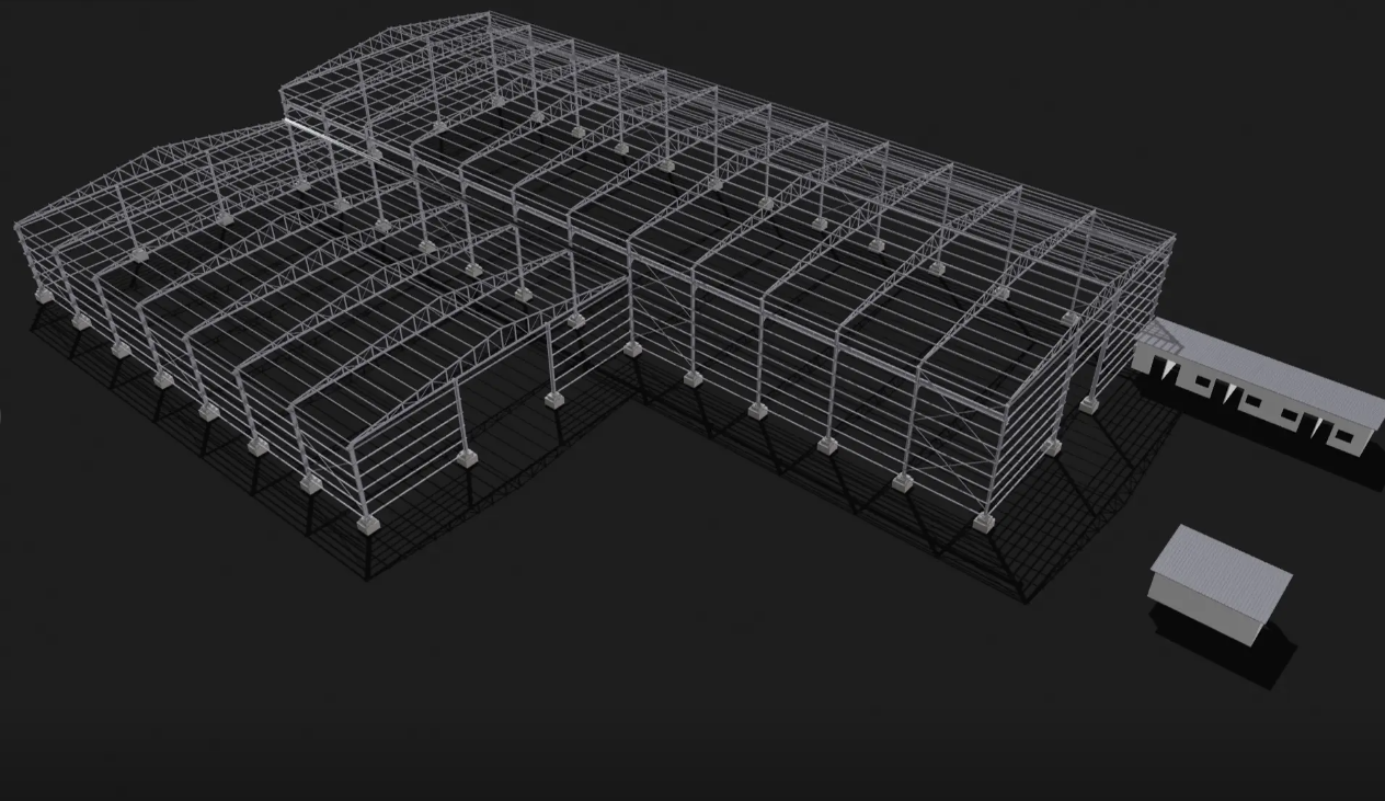Large-span column-free space portal steel frame structure warehouse