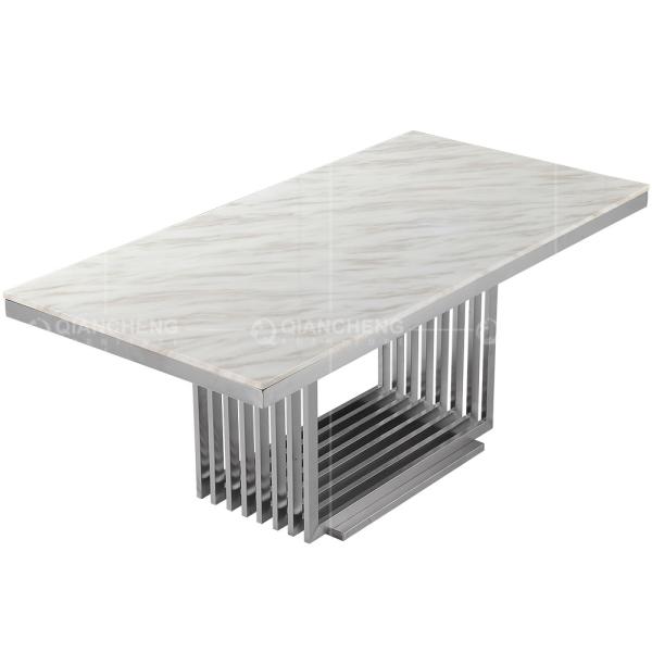 Width 39inch Stainless Steel Kitchen Table Set Artificial Marble Top Dining Table