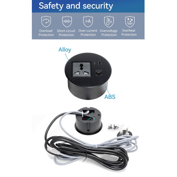 20W QC3.0 USB 80mm Power Grommet Fully Universal Outlet LAN RJ45