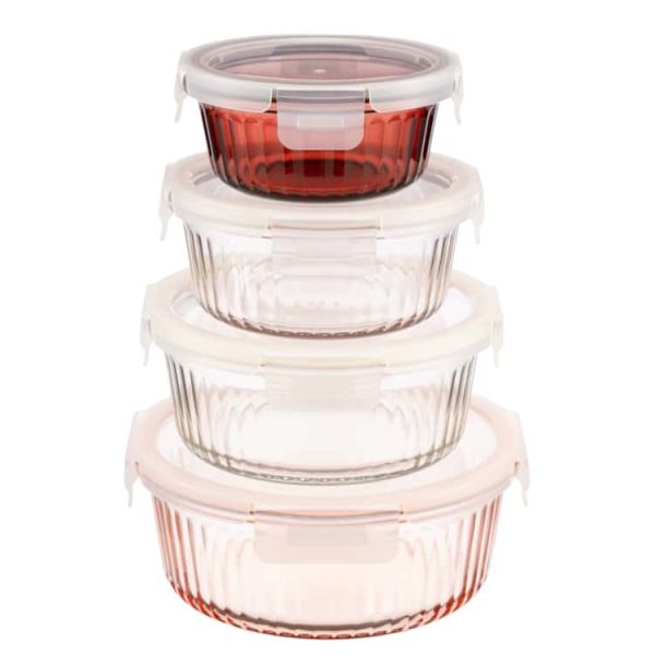 IKOO Borosilicate Glass Food Container with Airtight Locking Lids Stackable Design and 560℃ Oven Safe
