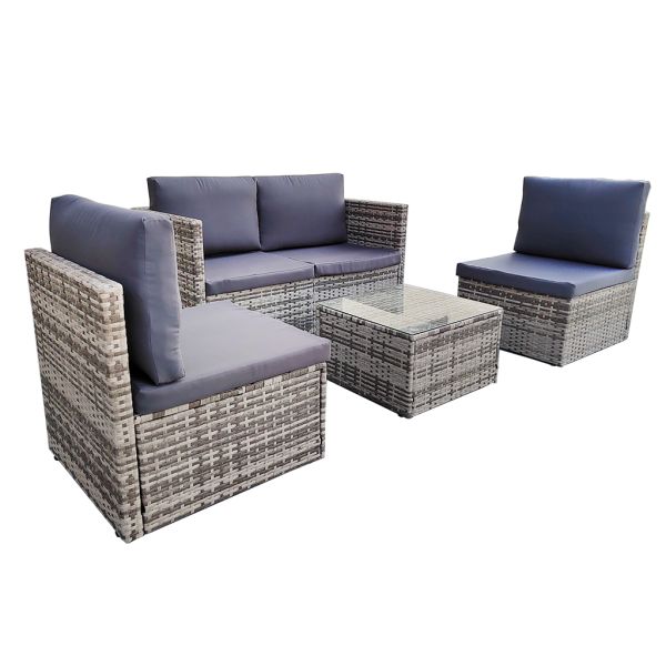Garden Furniture Outdoor Low Price  5 Pieces Set Steel Frame Rattan Grey Small Size Wicker Furniture