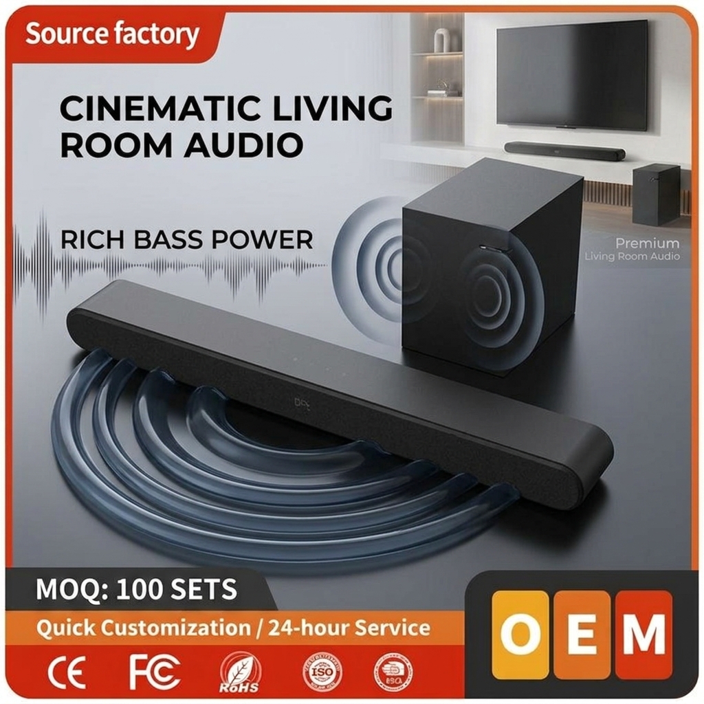 TV Soundbar Speaker ASW590-2.1 100W 2.1CH Subwoofer Bluetooth 5.0 Home Theater Deep Bass