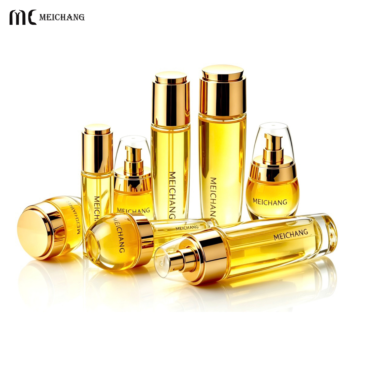 30g/50g/30ml/50ml/90ml/110ml Premium Glass Skincare Packaging Set with Creative Caps Multi-Size Glass Bottles & Cream Jars(MC-326)