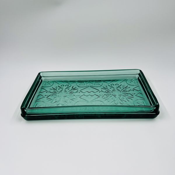 6pcs Glass Bathroom Accessories Set Aqua With Vintage Floral Debossed