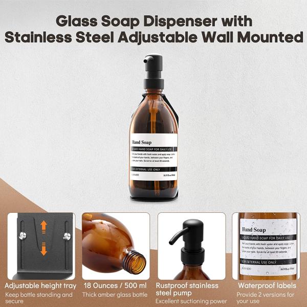 Dispensador de garrafas de sabão sustentável suportador montado na parede para banheiro ou cozinha elegante