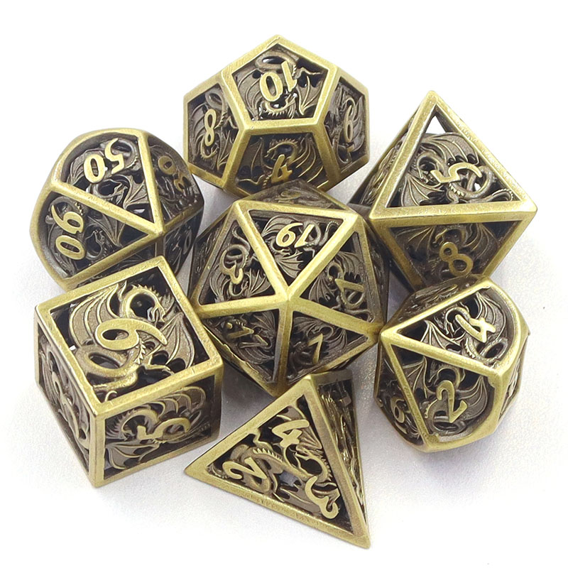 Wholesale Custom Brass Hollow Dice Set for D&D RPG MTG with Custom Logo in 16mm-20mm Sizes