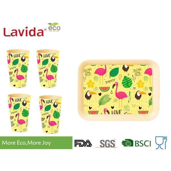 BPA / Heavy Metals Free Bamboo Fiber Cup Decal Printing Glass Tumbler Mug 440ml