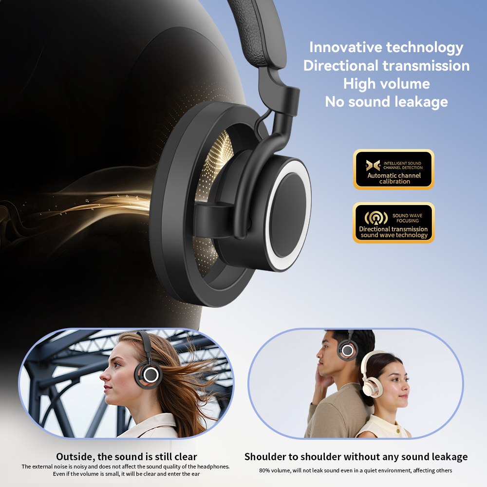 GR800 Open‑Top Open Ear Headphones, Directed Music Transmission Wireless Bluetooth Headset, 360° Surround Sound, Long Battery Life Over‑Ear Open Ear Stereo Headphones for Sports & Daily Use