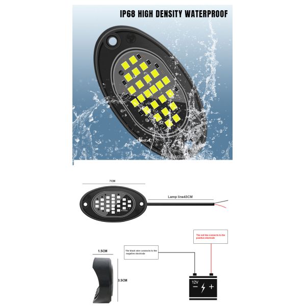 12V Chasis resistente al agua luz 2835 LED de un solo color blanco puro 24 luz de roca LED para camión Jeep ATV UTV Offroad Underglow