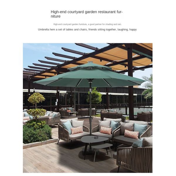 Resort Sunshade Umbrella White LED Light Centre Pole Circular Rotatable Parasol