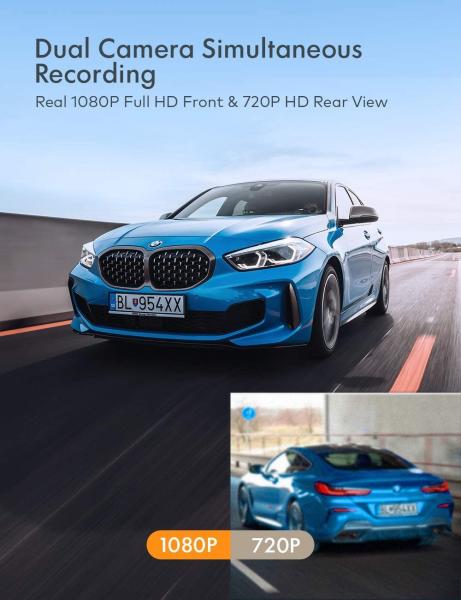 Voice Control 10.88 Inch Dual Car DVR WDR Right Side Reverse Camera