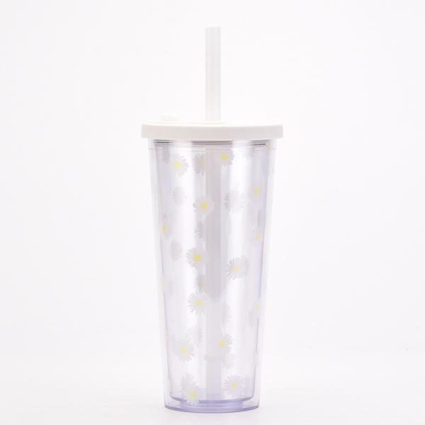Clear Insulated Double Wall Plastic Tumblers 24oz With Lids And Straws