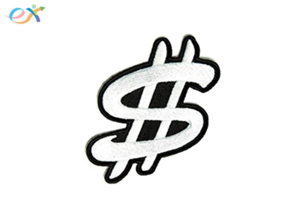 Caps Iron On Clothing Patches , Embroidered Dollar Logo Patch Customized