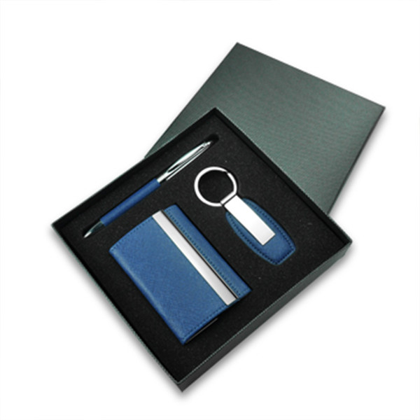 Random Combination Promotional Business Gifts Pen Leather Metal Keychain Card Holder Set