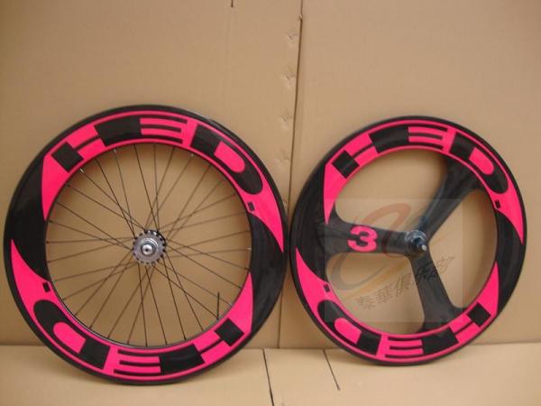 New 700c 3k/UD HED glossy front tri-spokes&88rear carbon clincher wheelsets for track bike