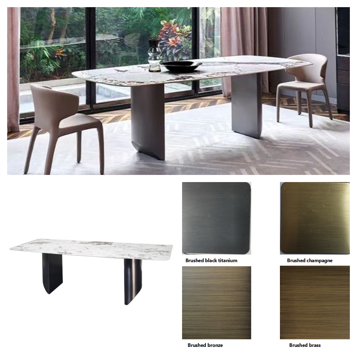 Foshan Furniture Marble Dining Table Set Restaurant Metal Luxury Dining Table with Table Set 6 Seater