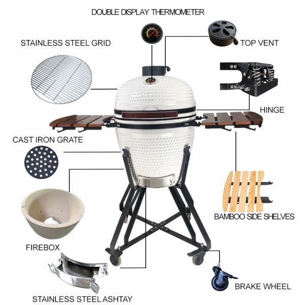 KIMSTONE 21 Inch Homeused Barbeque Grill Outdoor Kitchen Charcoal Ceramic Kamado Griller