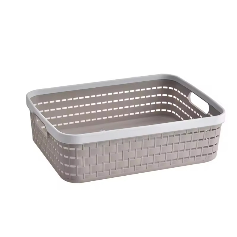 Plastic PP Storage Basket Linen Texture Portable Organizer Bin for Study Books Toys Clutter Organization
