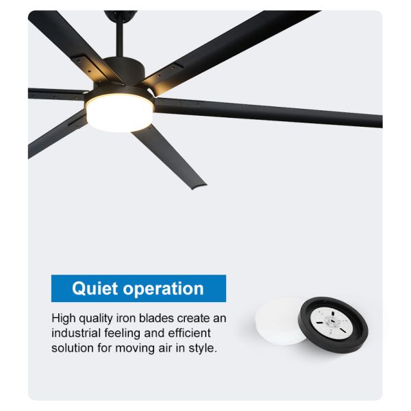 Da lâmina moderna do metal de um preto de 100 polegadas fã de teto do motor da C.C. grande com luz do diodo emissor de luz de 3 cores