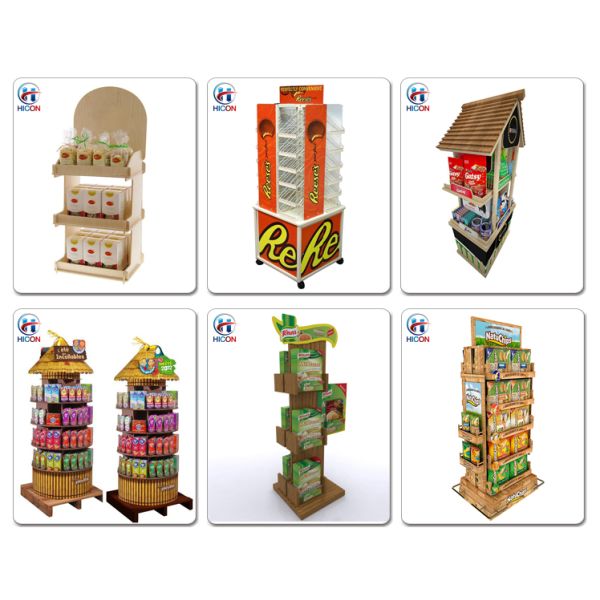 Wooden Display Racks Rotating Snack Area Sweet Shop Display Stands