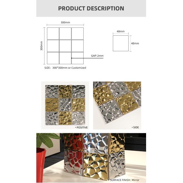 48ммx48мм Металлическая мозаичная плитка 304 Двухцветное зеркальное штампованная мозаичная плитка из нержавеющей стали