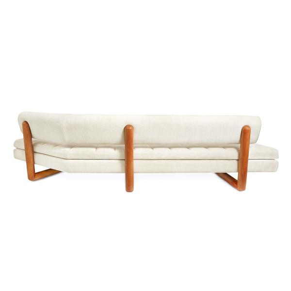 Velvet Or Linen Modern Classic Sofa With Solid Mahogany Legs , White