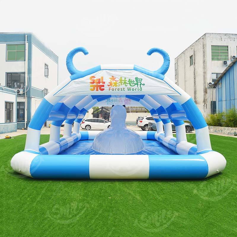 Blue White Checkered Inflatable Pool With Canopy PVC Inflatable Swimming Pool Sun Shade For Kids Outdoor Water Play Ball Pit