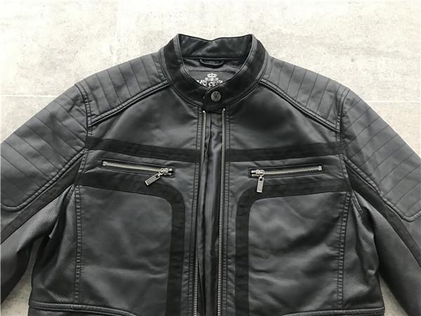 Black Mens PU Jacket With Suede Detail , Mens Leather Look Biker Jacket TW77818