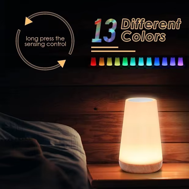 Dimmable LED Bedside Lamp | 13Color RGB Ambient Lighting | USB Charging Portable Night Light
