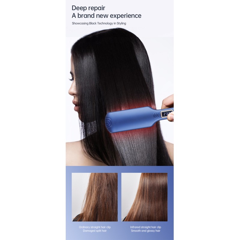 Professional Electric 2-in-1 Wide Flat Iron Hair Straightener LCD Display Custom Logo Infrared Technology Household Hotel Use